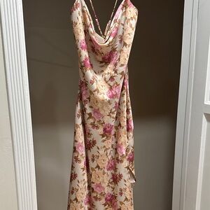 Astr Pink and Cream Floral Backless Dress